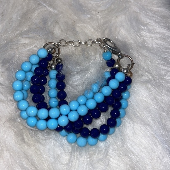 Beautiful blue glass bead chunky multi strand statement necklace/bracelet set - Picture 6 of 13